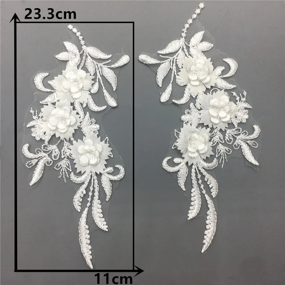 Black and white 3D three-dimensional flower embroidery lace garment applique