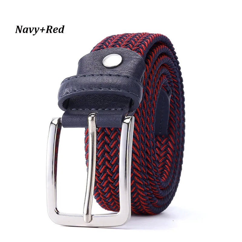 Belt Elastic For Men Leather Top Tip Male Military Tactical Strap Canvas Stretch Braided Waist Belts 1-3/8" Wide Wholesale