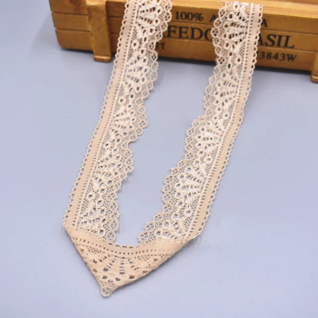 30mm Wide Stretch Elastic Lace Ribbon White Embroidered Cotton Trim