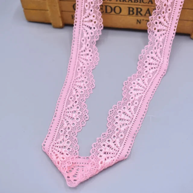 30mm Wide Stretch Elastic Lace Ribbon White Embroidered Cotton Trim