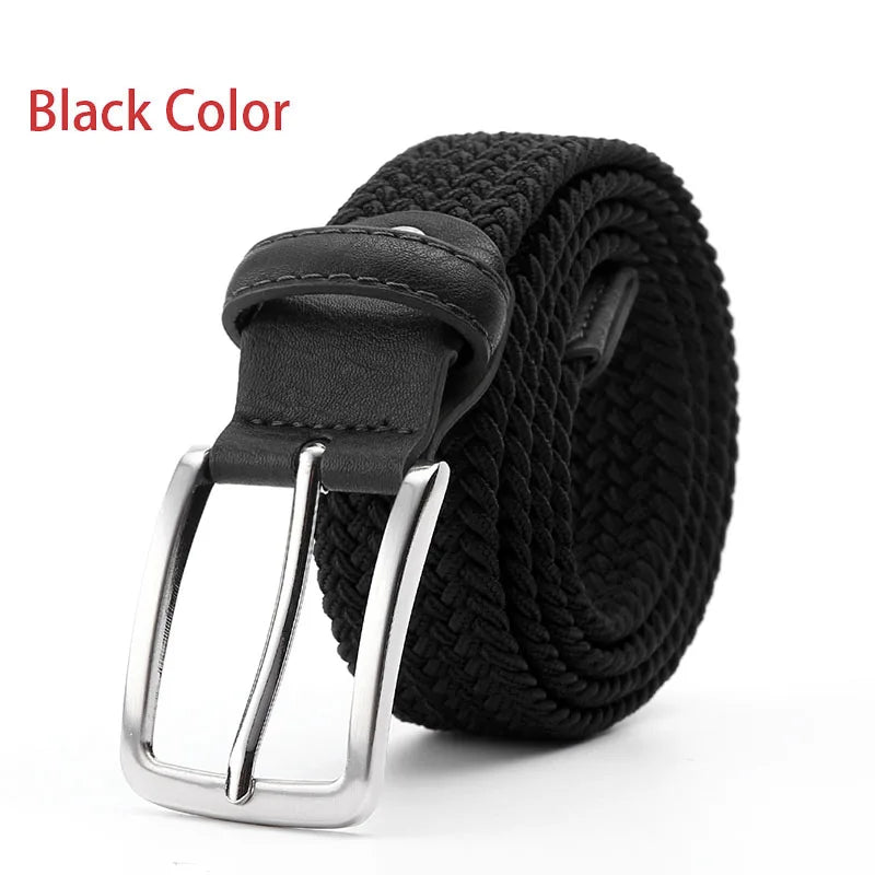 Belt Elastic For Men Leather Top Tip Male Military Tactical Strap Canvas Stretch Braided Waist Belts 1-3/8" Wide Wholesale