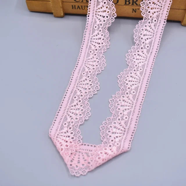 30mm Wide Stretch Elastic Lace Ribbon White Embroidered Cotton Trim