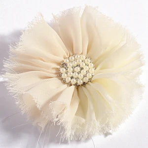 7.5cm Handmade Chic Shabby Chiffon Flower+Rhinestone Pearl Button Fabric Flowers