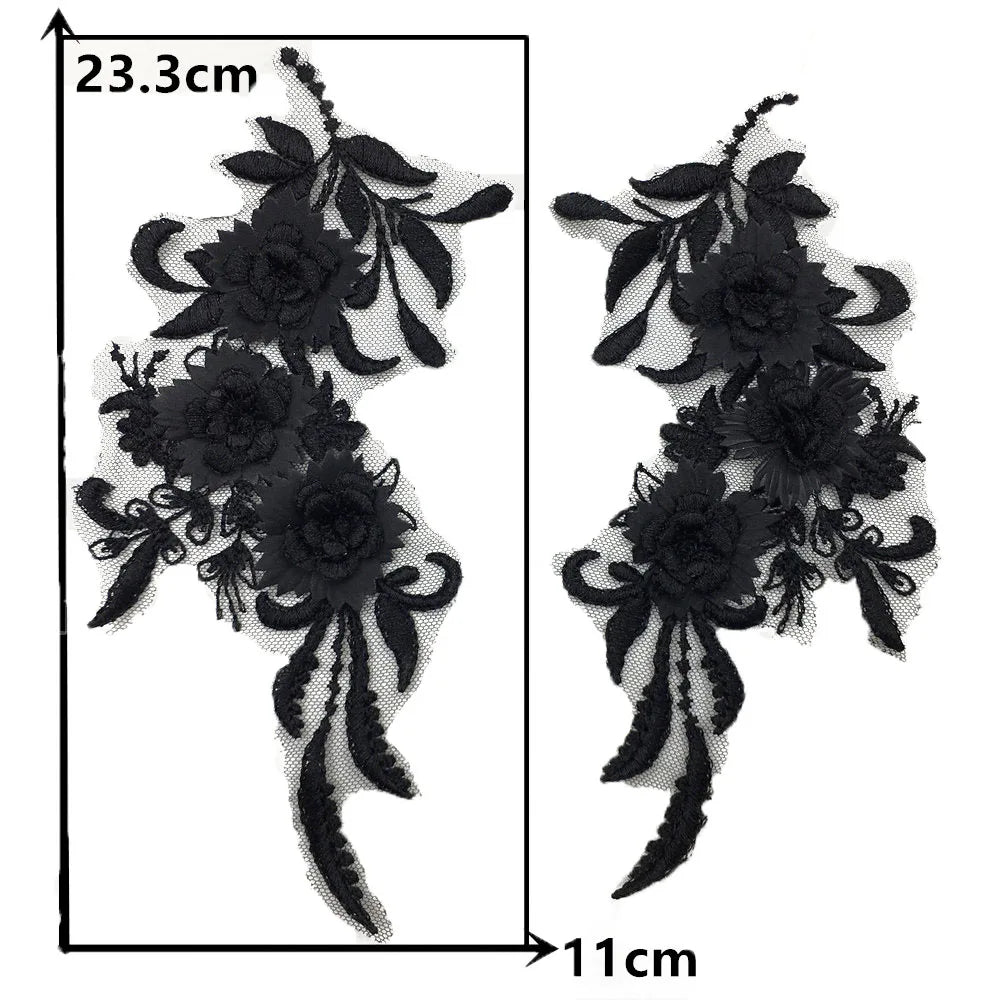 Black and white 3D three-dimensional flower embroidery lace garment applique