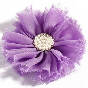 7.5cm Handmade Chic Shabby Chiffon Flower+Rhinestone Pearl Button Fabric Flowers