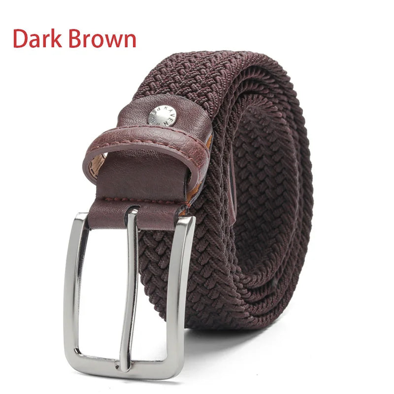 Belt Elastic For Men Leather Top Tip Male Military Tactical Strap Canvas Stretch Braided Waist Belts 1-3/8" Wide Wholesale