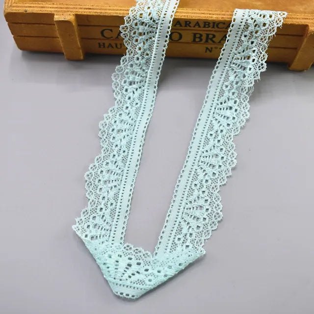 30mm Wide Stretch Elastic Lace Ribbon White Embroidered Cotton Trim