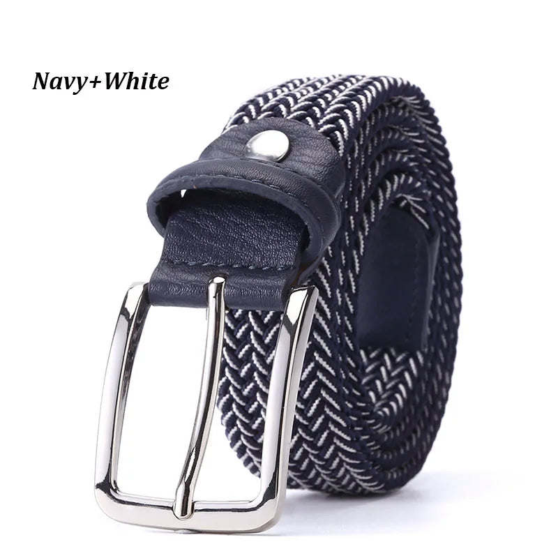 Belt Elastic For Men Leather Top Tip Male Military Tactical Strap Canvas Stretch Braided Waist Belts 1-3/8" Wide Wholesale