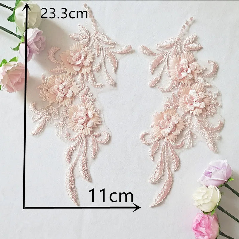 Black and white 3D three-dimensional flower embroidery lace garment applique