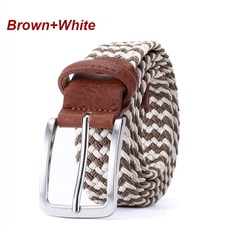 Belt Elastic For Men Leather Top Tip Male Military Tactical Strap Canvas Stretch Braided Waist Belts 1-3/8" Wide Wholesale