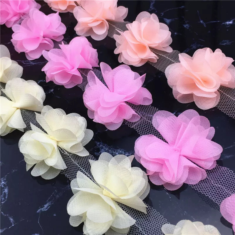 Flower Chiffon Cluster Flowers Bridal Fabric Lace Trim Fabric Sewing