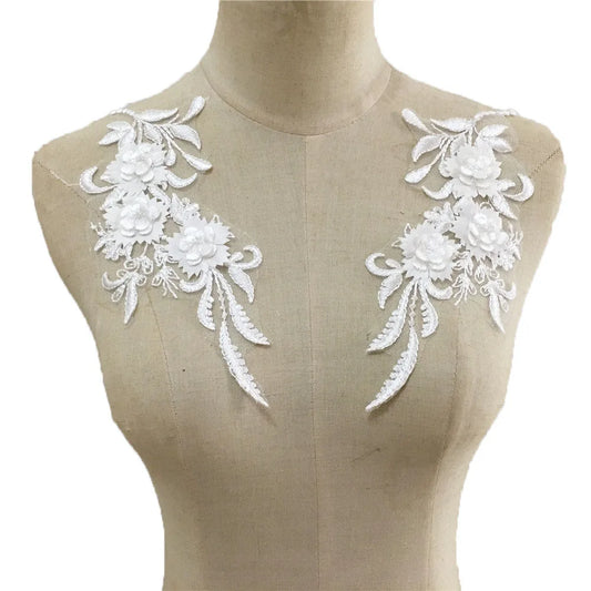 Black and white 3D three-dimensional flower embroidery lace garment applique