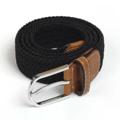 Elastic Waist Belt Black Canvas Braided Woven Leather Belt Wide Hot Metal Stretch Belt