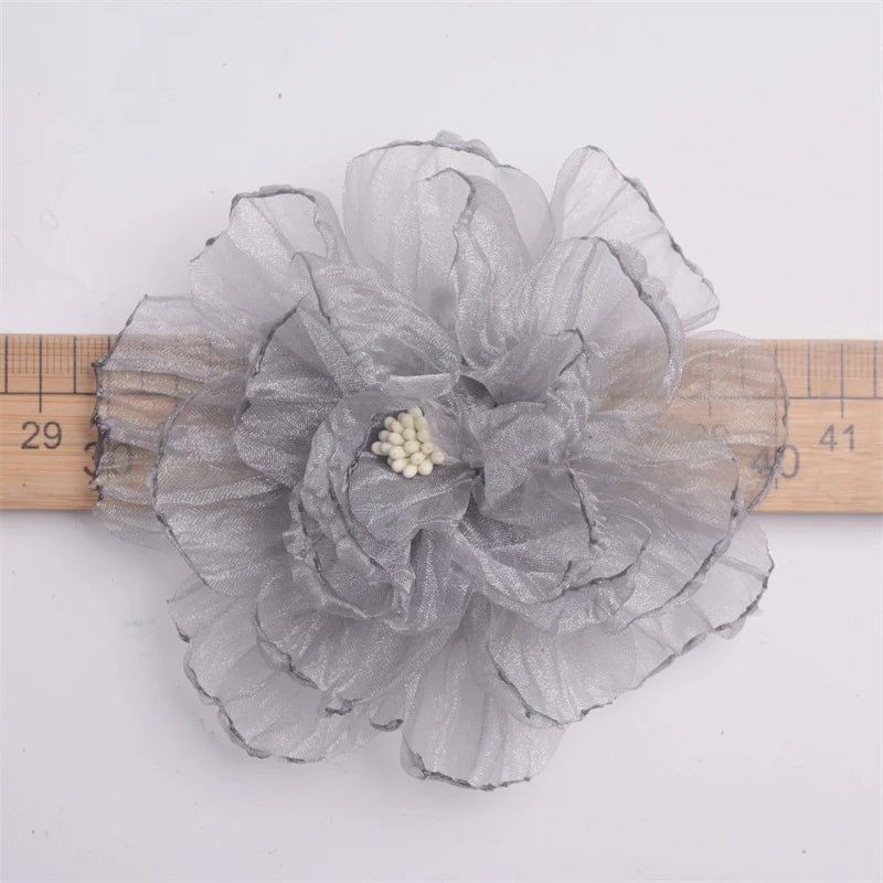 10cm Pleated Organza Chiffon Fabric Flower Patch Handmade Fabric rolled edge flower