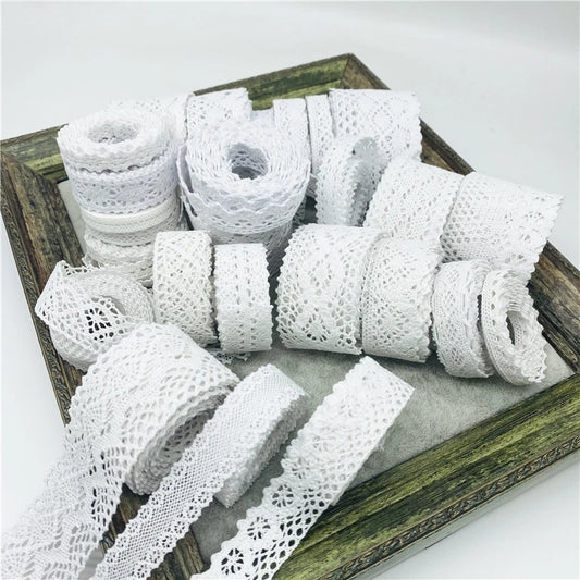 White Cotton Lace Ribbon  White Trim Cotton Crocheted Lace Fabric Ribbon