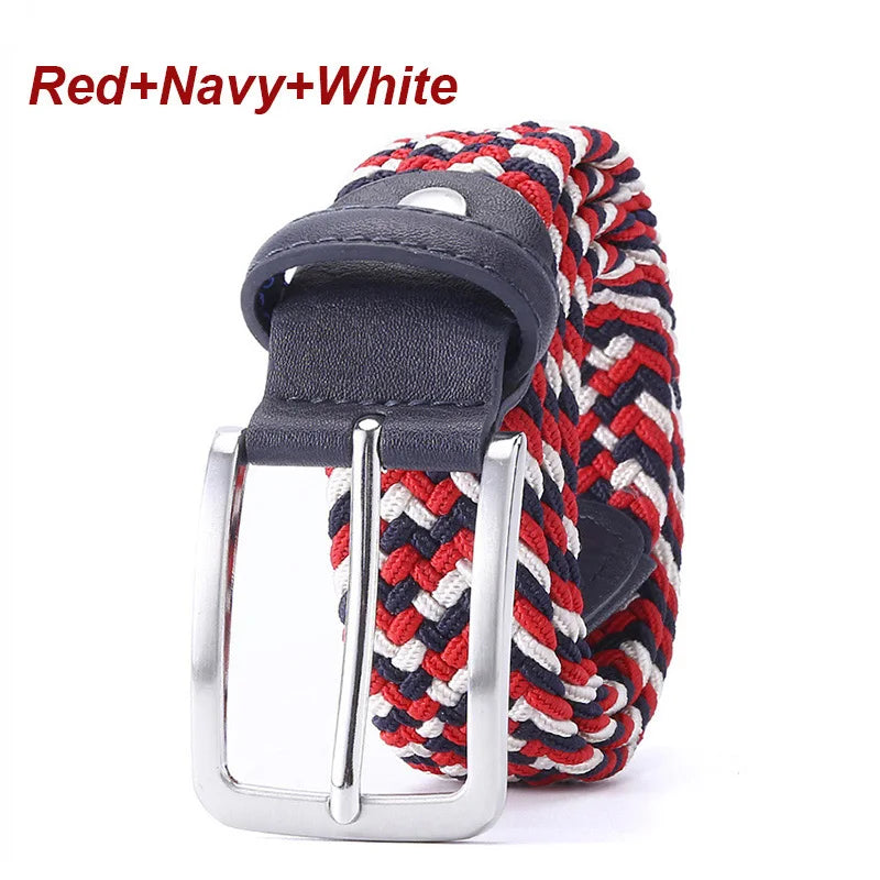 Belt Elastic For Men Leather Top Tip Male Military Tactical Strap Canvas Stretch Braided Waist Belts 1-3/8" Wide Wholesale