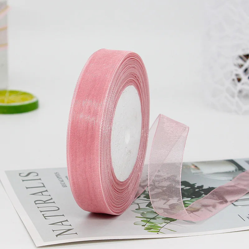 50Yards/Roll organza lace ribbon 15/20/25/40mm wedding organza ribbon for wholesale, Handmade, Birthday party, gift,decorate,DIY