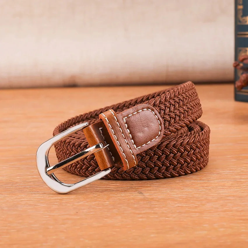 Versatile Canvas Belt Metal Buckle Elastic Braided Elastic Belt