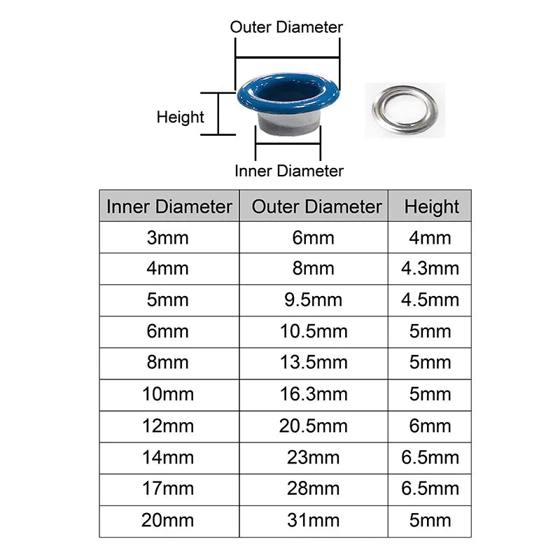 Eyelets Grommets For Leather Crafts Clothing Bags Repair 3mm 4mm 5mm 6mm 8mm 10mm 12mm 14mm 17mm 20mm