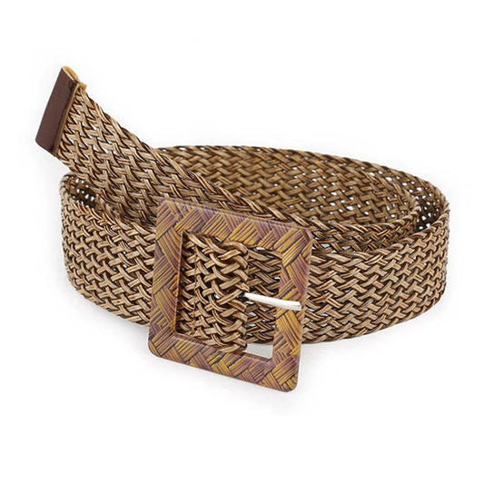 Straw Belt Braided Waist Plus Size Woven Buckle Wide Braid Belt