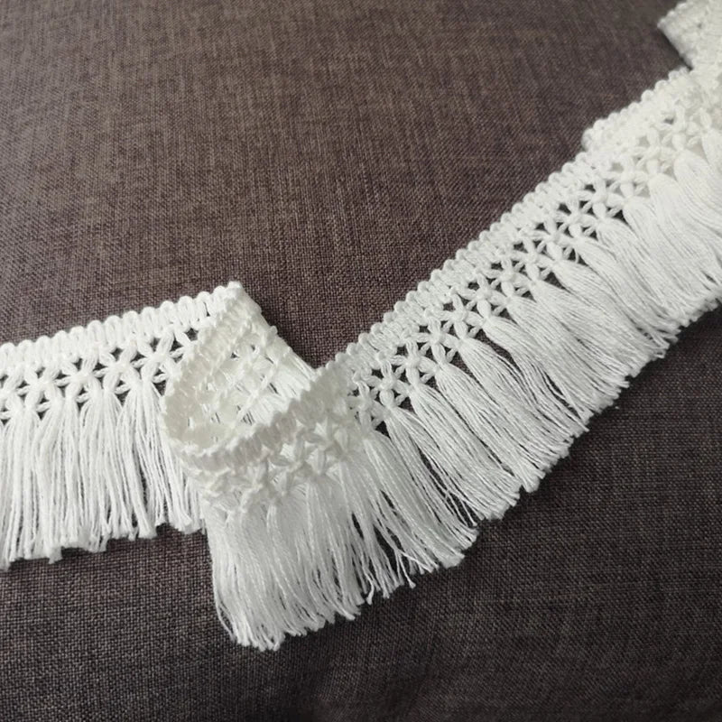 3.5cm Wide Lace Fabric Cotton White Weaved Ribbon Tassel Trim