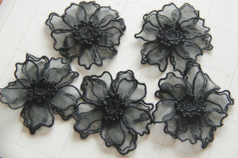 black lace flower patches 3D handmade