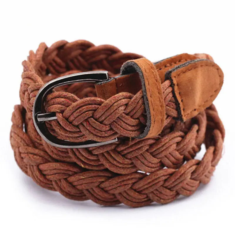 Brown White Weave Belt Hemp Rope Braid Belt