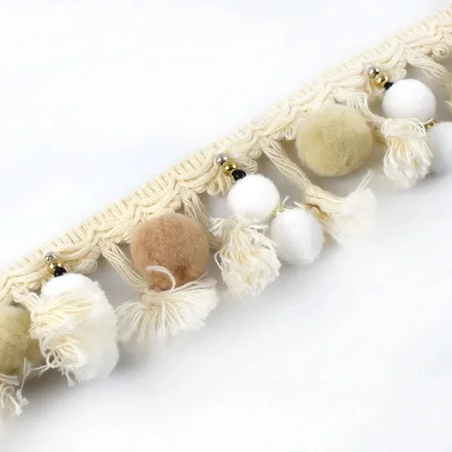 Trim Ball Fringe Ribbon Beige White Tassel Lace