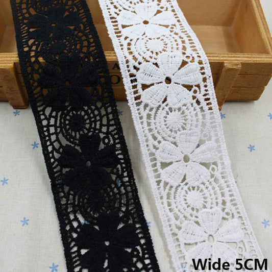 4.8CM Wide White Black Cotton Embroidered Ribbon Lace Fabric