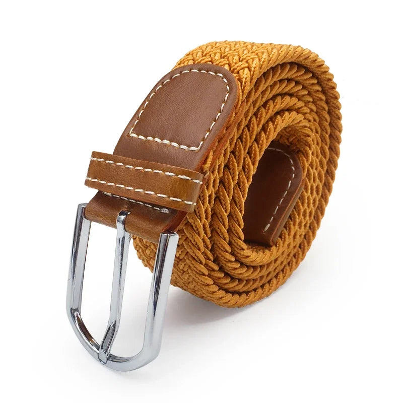 Elastic Waist Belt Black Canvas Braided Woven Leather Belt Wide Hot Metal Stretch Belt