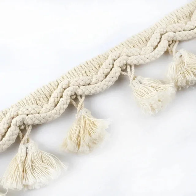 Trim Ball Fringe Ribbon Beige White Tassel Lace