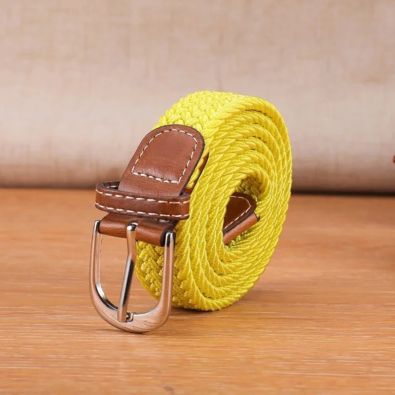 Versatile Canvas Belt Metal Buckle Elastic Braided Elastic Belt