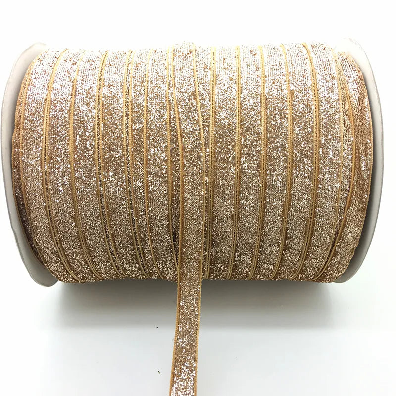 3/8 "10mm Khaki Glitter Velvet Ribbon