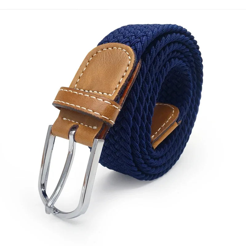 Elastic Waist Belt Black Canvas Braided Woven Leather Belt Wide Hot Metal Stretch Belt