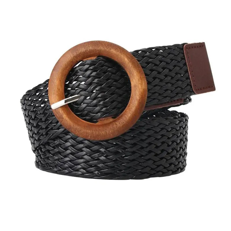 Straw Belt Braided Waist Plus Size Woven Buckle Wide Braid Belt