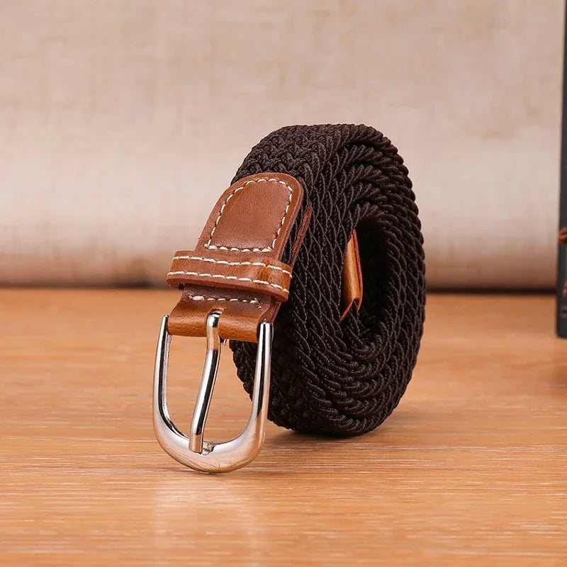 Versatile Canvas Belt Metal Buckle Elastic Braided Elastic Belt