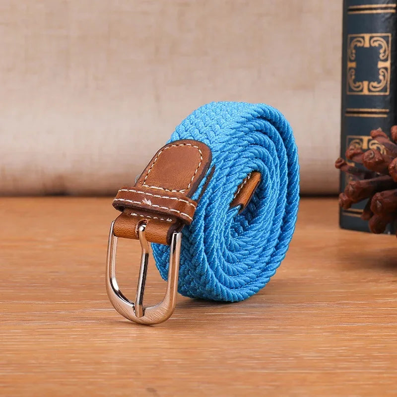 Versatile Canvas Belt Metal Buckle Elastic Braided Elastic Belt