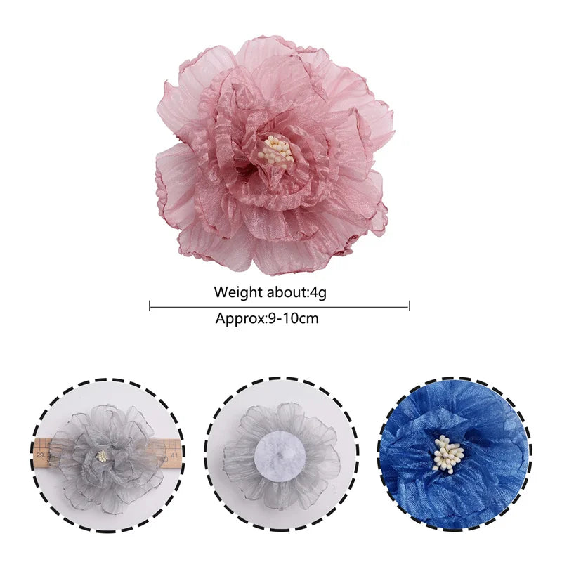 10cm Pleated Organza Chiffon Fabric Flower Patch Handmade Fabric rolled edge flower