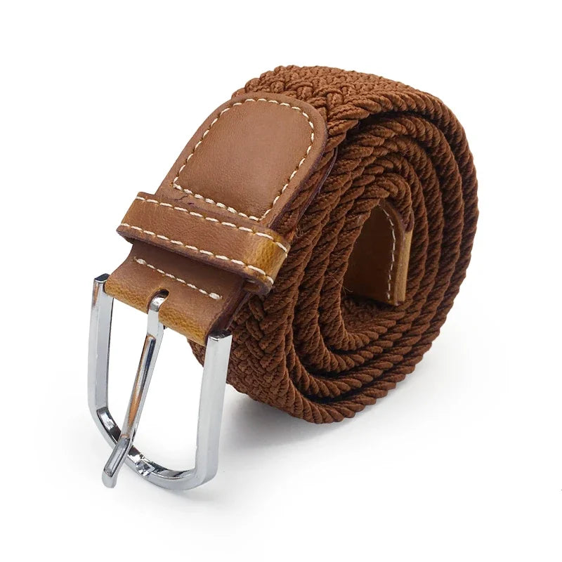 Elastic Waist Belt Black Canvas Braided Woven Leather Belt Wide Hot Metal Stretch Belt