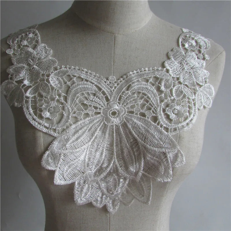 White ABS Pearl Embroidery Lace Neckline Collar Applique