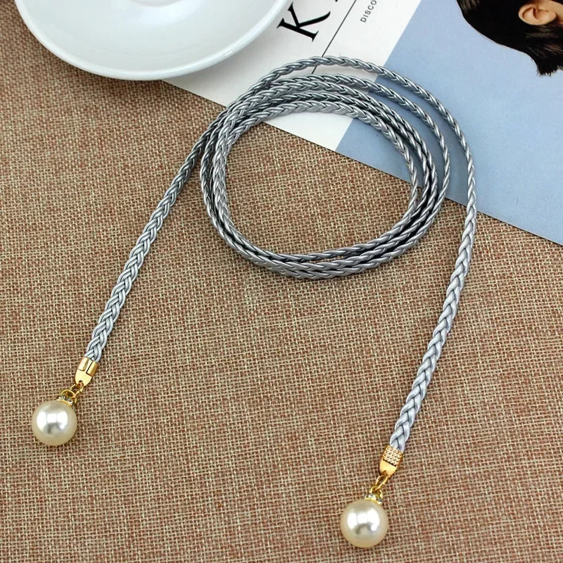 Vintage Knitted Thin Belts Braided Strap