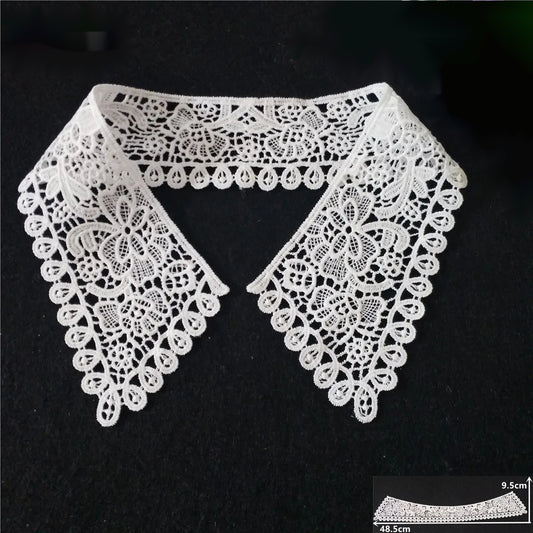 White Hollow out Lace Neckline Fabric Embroidery Applique Lace Collar