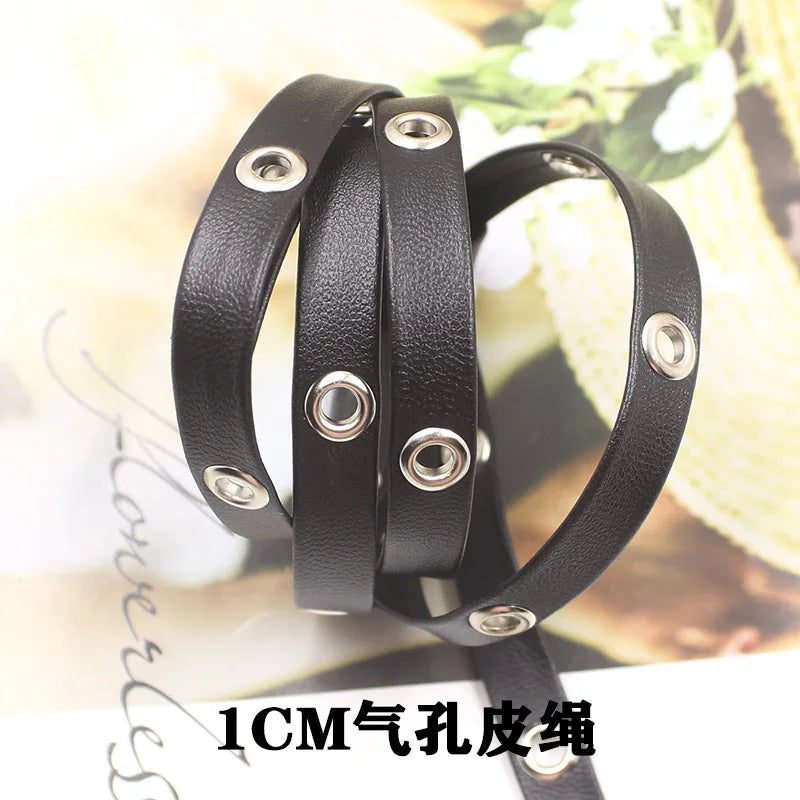 Leather PU Rivet Punk Hip Hop Leather Rope Webbing Tape  Eyelets And Grommets Ribbons