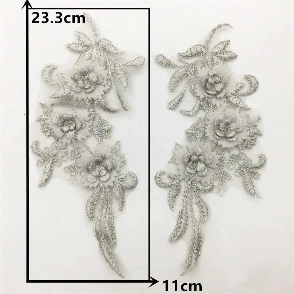 Black and white 3D three-dimensional flower embroidery lace garment applique