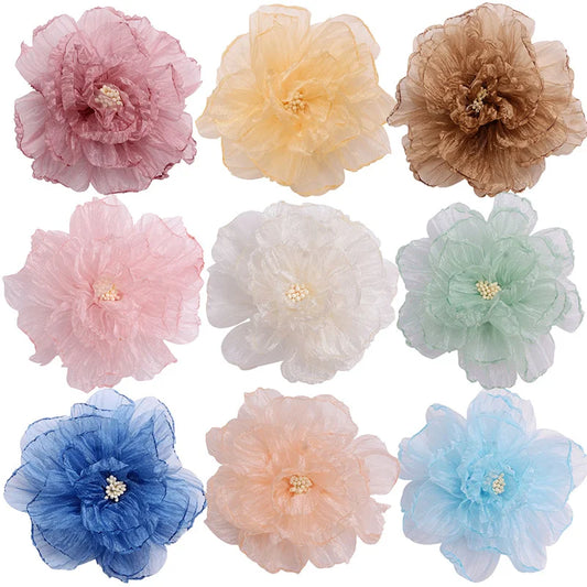 10cm Pleated Organza Chiffon Fabric Flower Patch Handmade Fabric rolled edge flower