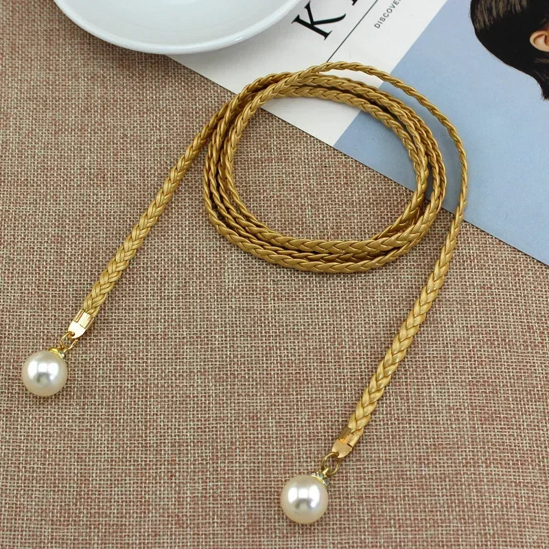 Vintage Knitted Thin Belts Braided Strap