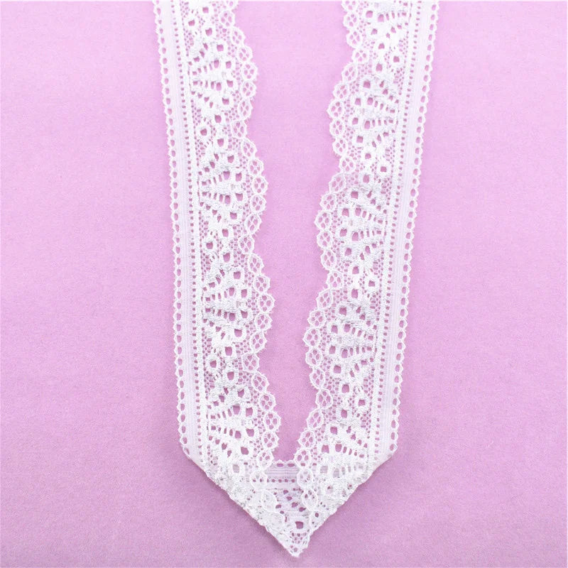 30mm Wide Stretch Elastic Lace Ribbon White Embroidered Cotton Trim