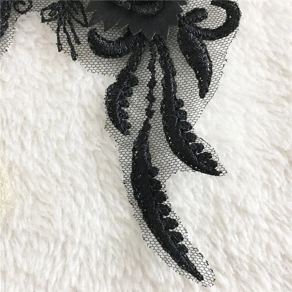 Black and white 3D three-dimensional flower embroidery lace garment applique