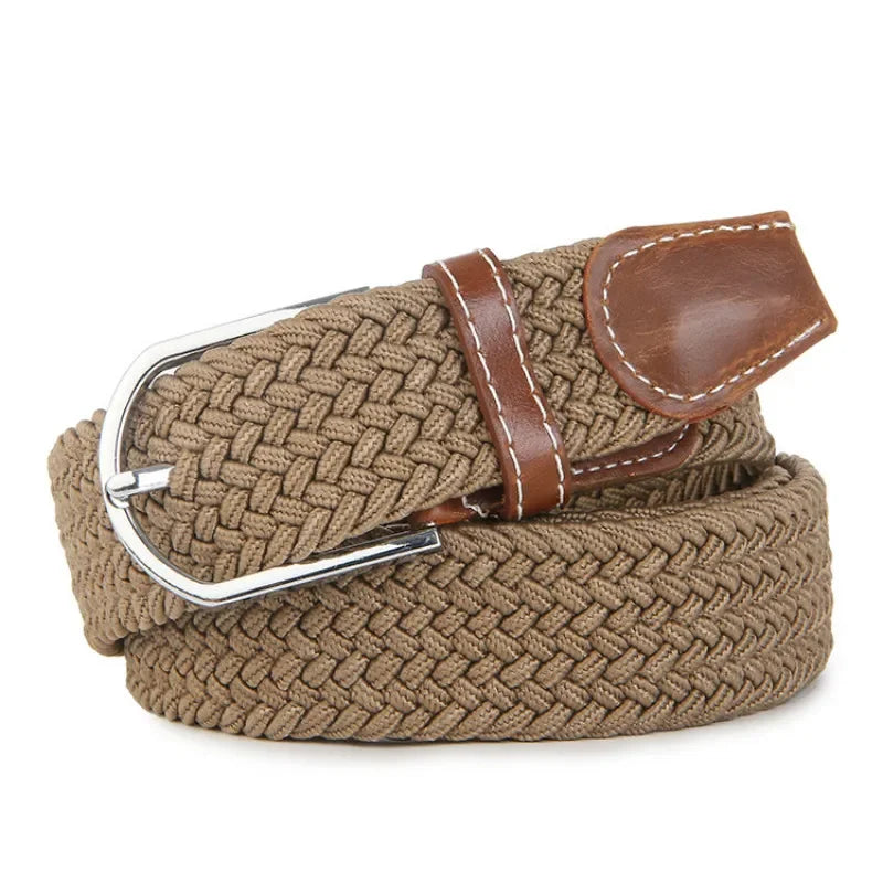 Versatile Canvas Belt Metal Buckle Elastic Braided Elastic Belt