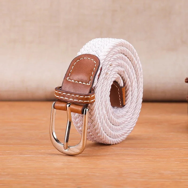 Versatile Canvas Belt Metal Buckle Elastic Braided Elastic Belt